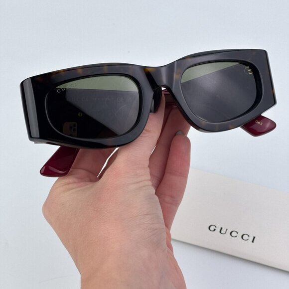 Gucci GG1664S 002 BRAND NEW Sunglasses Havana Red Green Rectangle Unisex - Picture 2 of 10